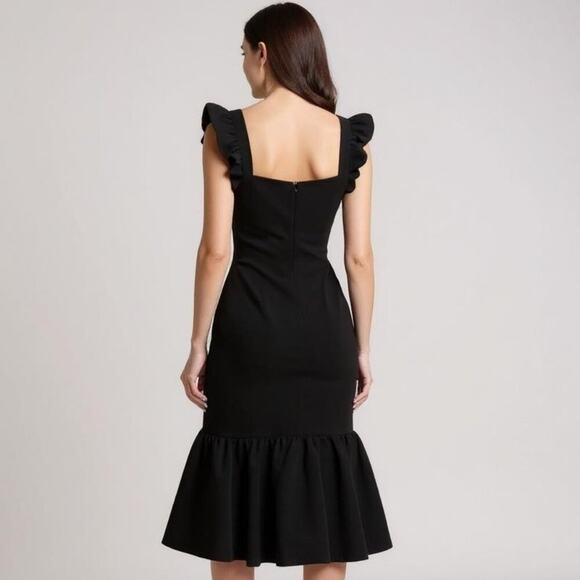 Chelsea28 Ruffle Trim Midi Dress Black Size M NWT - Picture 3 of 16